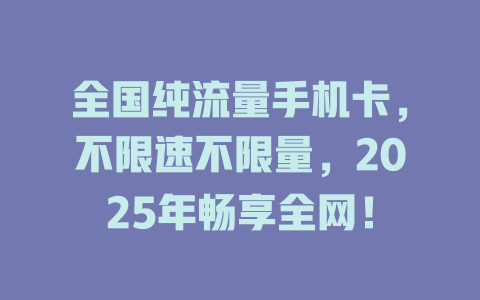 全国纯流量手机卡，不限速不限量，2025年畅享全网！