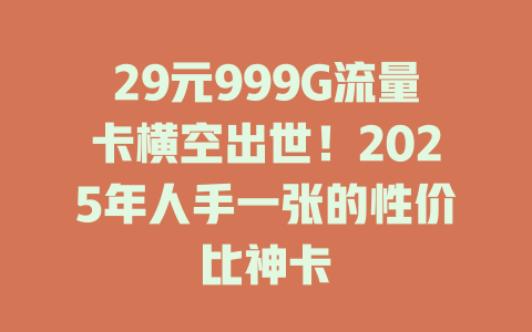 29元999G流量卡横空出世！2025年人手一张的性价比神卡