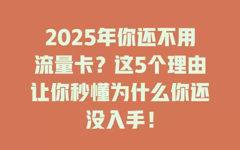 2025年你还不用流量卡？这5个理由让你秒懂为什么你还没入手！