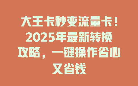 大王卡秒变流量卡！2025年最新转换攻略，一键操作省心又省钱