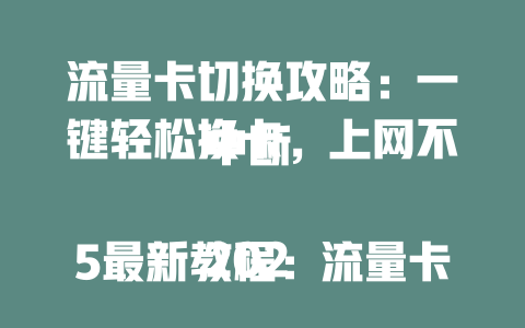 流量卡切换攻略：一键轻松换卡，上网不中断  

2025最新教程：流量卡秒切其他卡，操作简单三步搞定  

流量卡切换卡全指南：告别繁琐设置，秒速搞定  

流量卡怎么切换到其他卡？