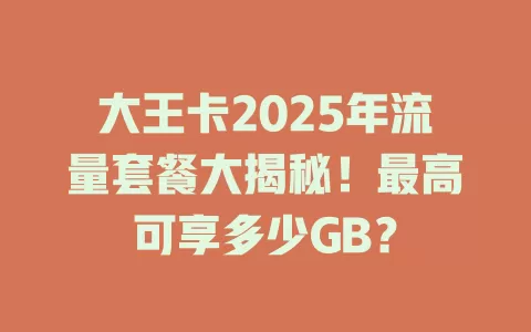 大王卡2025年流量套餐大揭秘！最高可享多少GB？