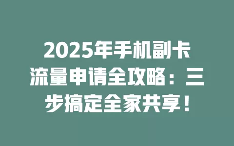 2025年手机副卡流量申请全攻略：三步搞定全家共享！