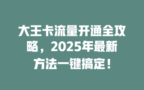 大王卡流量开通全攻略，2025年最新方法一键搞定！