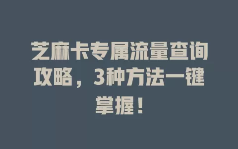 芝麻卡专属流量查询攻略，3种方法一键掌握！
