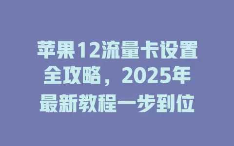 苹果12流量卡设置全攻略，2025年最新教程一步到位