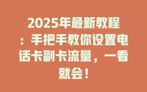 2025年最新教程：手把手教你设置电话卡副卡流量，一看就会！