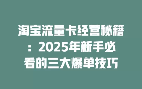 淘宝流量卡经营秘籍：2025年新手必看的三大爆单技巧
