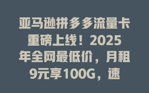 亚马逊拼多多流量卡重磅上线！2025年全网最低价，月租9元享100G，速抢！