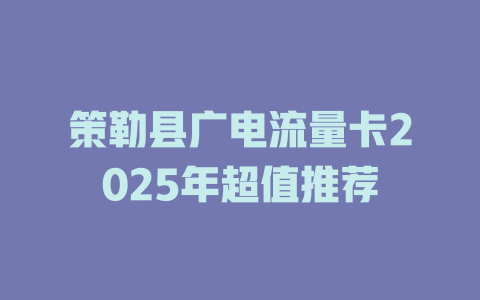 策勒县广电流量卡2025年超值推荐