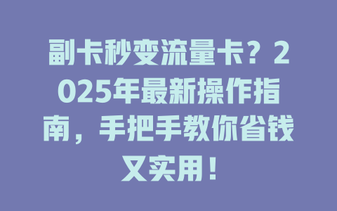 副卡秒变流量卡？2025年最新操作指南，手把手教你省钱又实用！