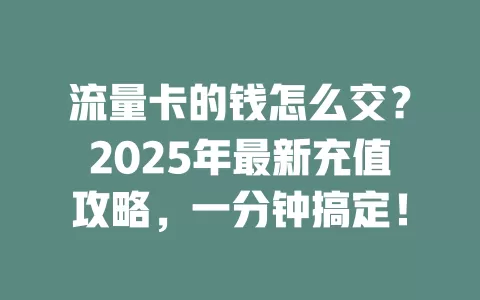 流量卡的钱怎么交？2025年最新充值攻略，一分钟搞定！