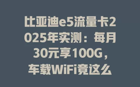 比亚迪e5流量卡2025年实测：每月30元享100G，车载WiFi竟这么便宜？