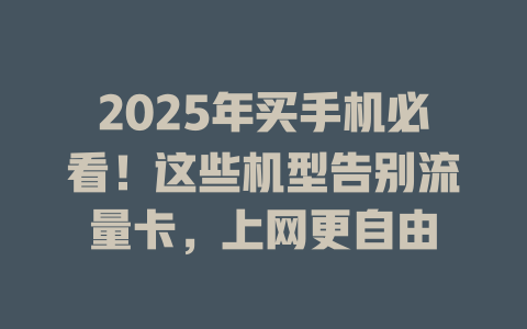 2025年买手机必看！这些机型告别流量卡，上网更自由