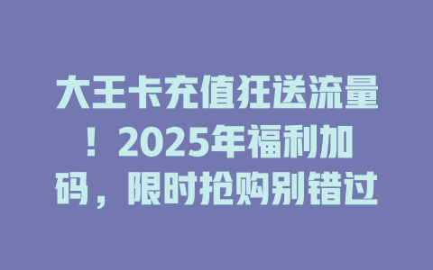 大王卡充值狂送流量！2025年福利加码，限时抢购别错过