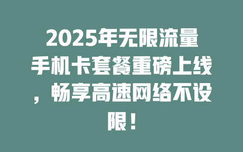 2025年无限流量手机卡套餐重磅上线，畅享高速网络不设限！