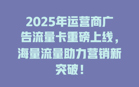 2025年运营商广告流量卡重磅上线，海量流量助力营销新突破！