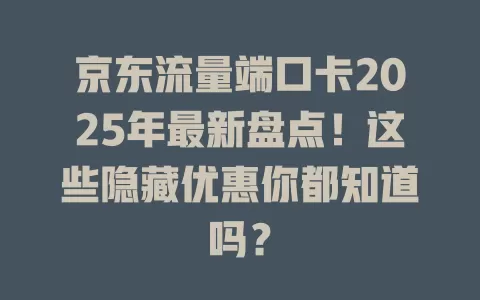 京东流量端口卡2025年最新盘点！这些隐藏优惠你都知道吗？