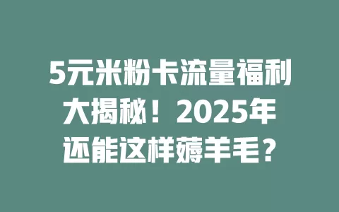 5元米粉卡流量福利大揭秘！2025年还能这样薅羊毛？