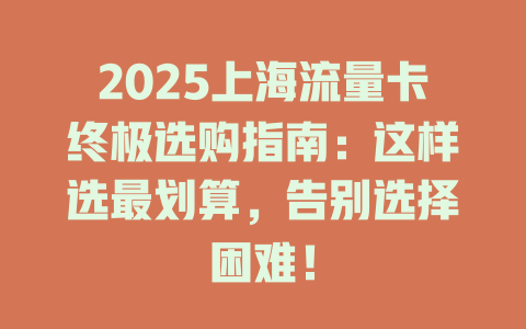 2025上海流量卡终极选购指南：这样选最划算，告别选择困难！