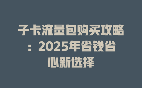 子卡流量包购买攻略：2025年省钱省心新选择