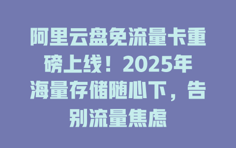 阿里云盘免流量卡重磅上线！2025年海量存储随心下，告别流量焦虑