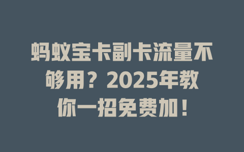 蚂蚁宝卡副卡流量不够用？2025年教你一招免费加！