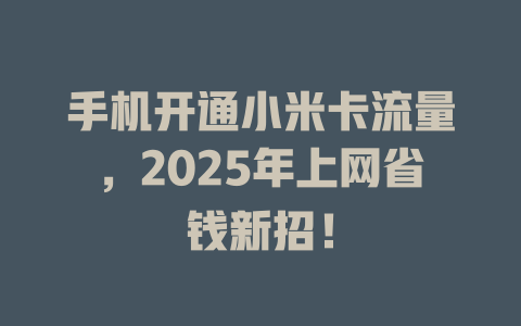 手机开通小米卡流量，2025年上网省钱新招！