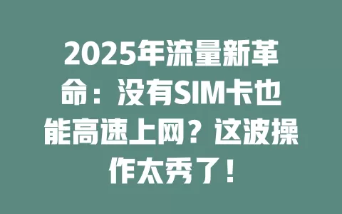 2025年流量新革命：没有SIM卡也能高速上网？这波操作太秀了！