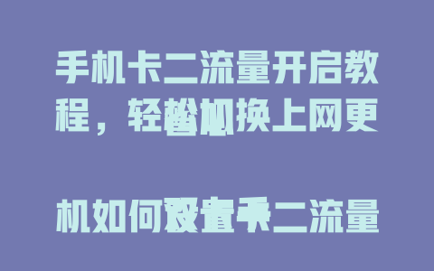 手机卡二流量开启教程，轻松切换上网更省心  

双卡手机如何设置卡二流量？
