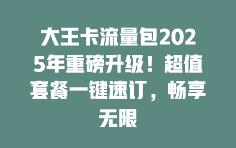 大王卡流量包2025年重磅升级！超值套餐一键速订，畅享无限