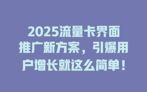 2025流量卡界面推广新方案，引爆用户增长就这么简单！
