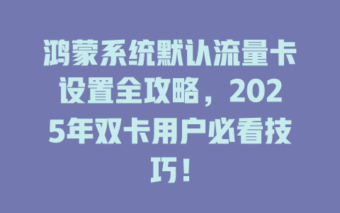 鸿蒙系统默认流量卡设置全攻略，2025年双卡用户必看技巧！