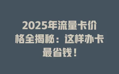 2025年流量卡价格全揭秘：这样办卡最省钱！