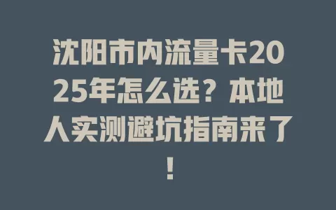 沈阳市内流量卡2025年怎么选？本地人实测避坑指南来了！