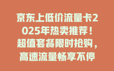 京东上低价流量卡2025年热卖推荐！超值套餐限时抢购，高速流量畅享不停