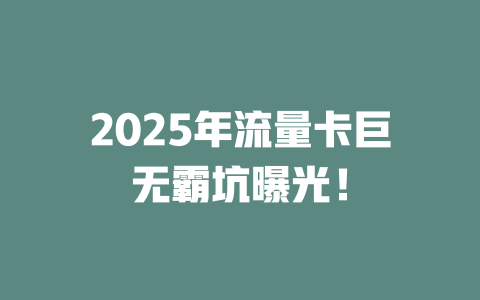 2025年流量卡巨无霸坑曝光！