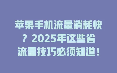 苹果手机流量消耗快？2025年这些省流量技巧必须知道！