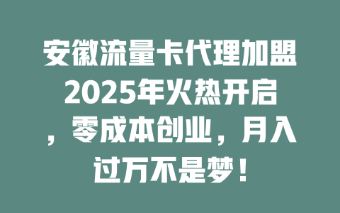 安徽流量卡代理加盟2025年火热开启，零成本创业，月入过万不是梦！