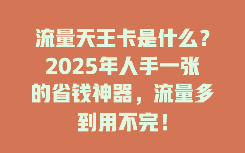 流量天王卡是什么？2025年人手一张的省钱神器，流量多到用不完！