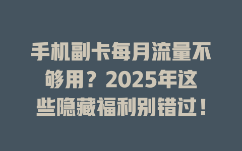 手机副卡每月流量不够用？2025年这些隐藏福利别错过！