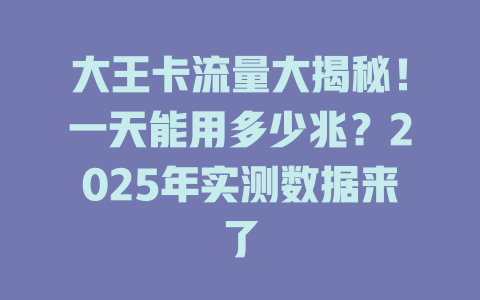 大王卡流量大揭秘！一天能用多少兆？2025年实测数据来了
