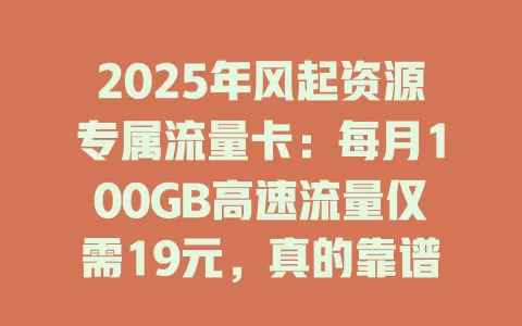 2025年风起资源专属流量卡：每月100GB高速流量仅需19元，真的靠谱吗？