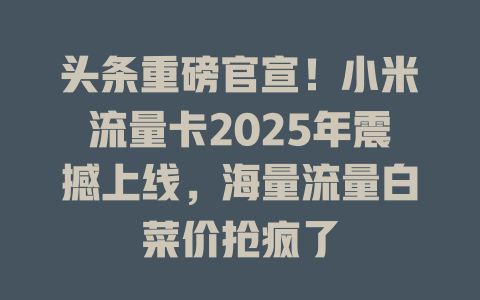 头条重磅官宣！小米流量卡2025年震撼上线，海量流量白菜价抢疯了