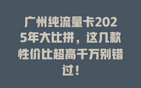 广州纯流量卡2025年大比拼，这几款性价比超高千万别错过！