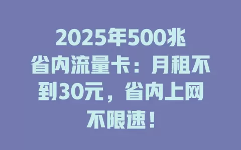 2025年500兆省内流量卡：月租不到30元，省内上网不限速！