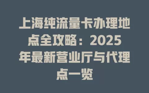 上海纯流量卡办理地点全攻略：2025年最新营业厅与代理点一览