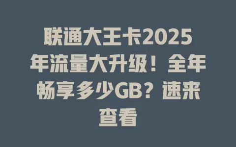联通大王卡2025年流量大升级！全年畅享多少GB？速来查看