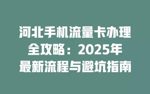 河北手机流量卡办理全攻略：2025年最新流程与避坑指南