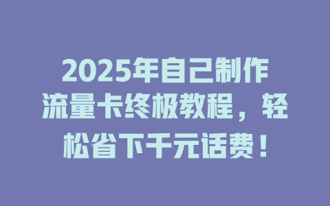 2025年自己制作流量卡终极教程，轻松省下千元话费！